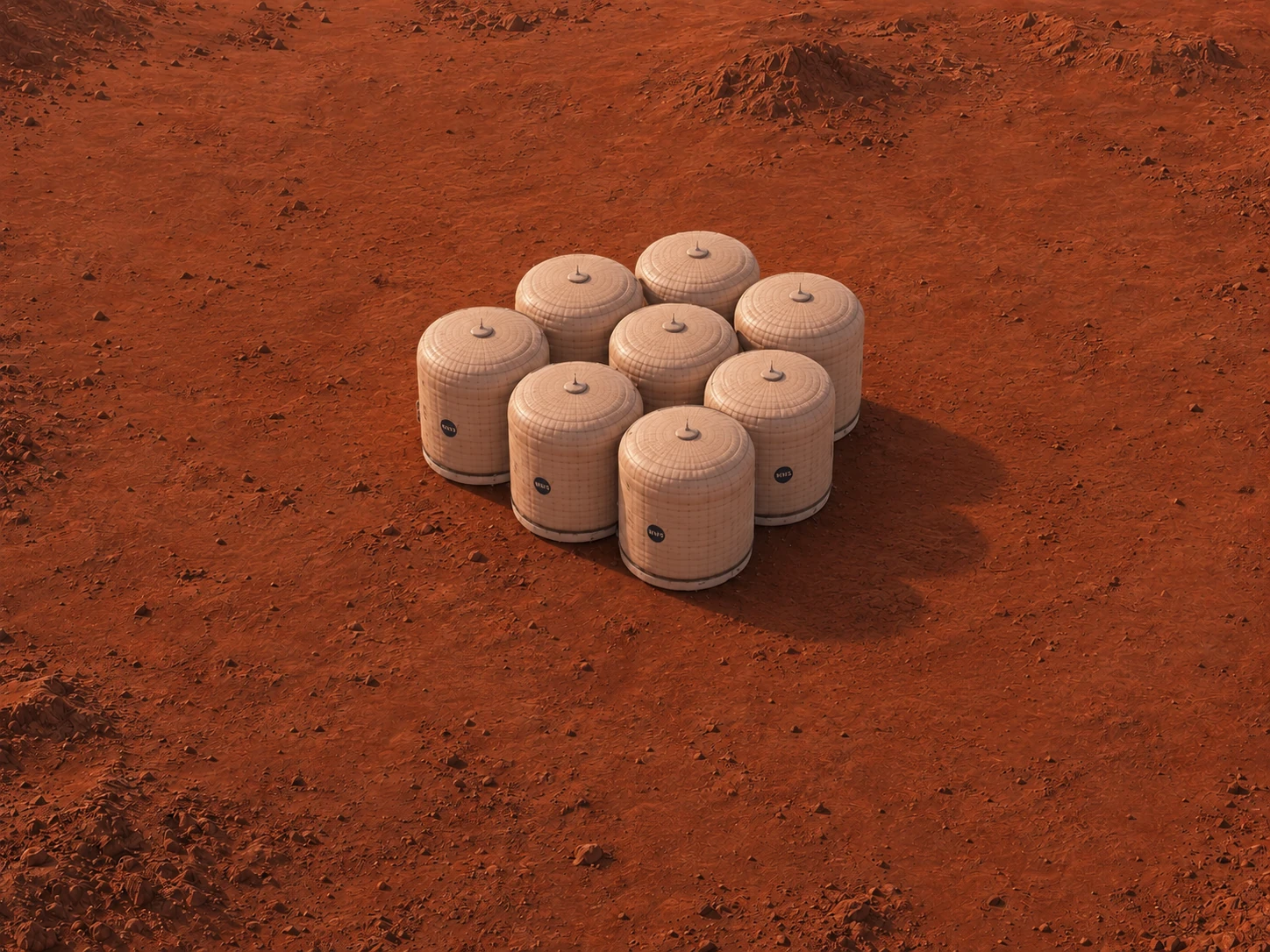 Isolated cluster of inflatable habitats on the Martian surface