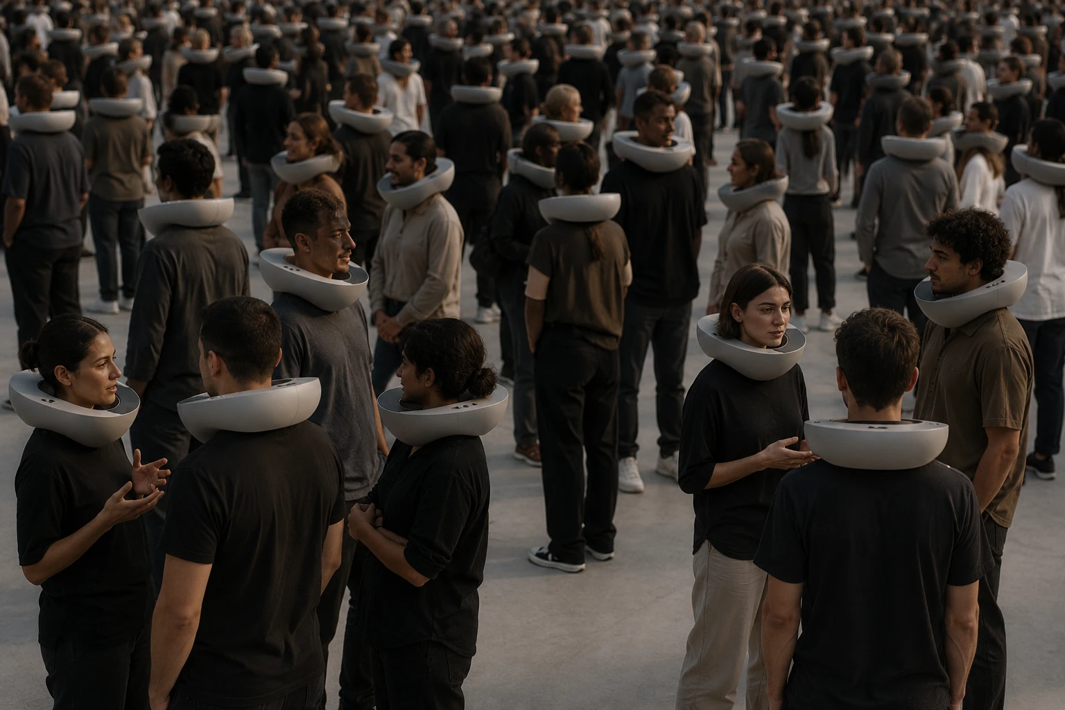 Futuristic Crowd in Uniform Collars